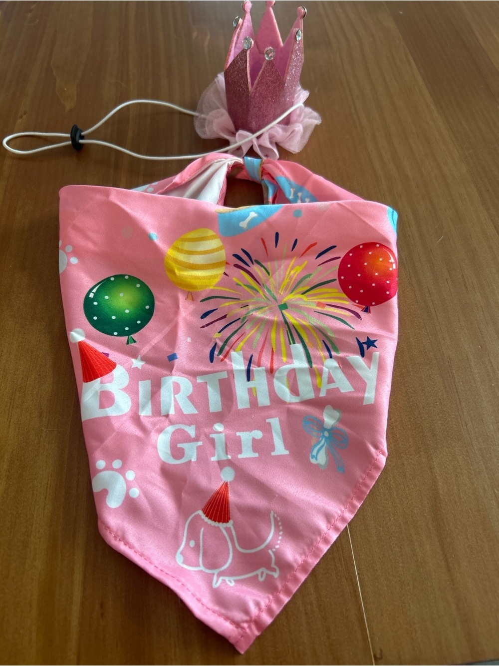 Birthday Girl Pet Dog Bandana with Pink Glitter Crown Headband Pet Party Set